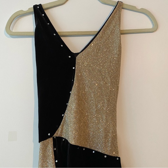 Art Stone Gold and Black Asymmetric Colorblock Dance Dress Costume - Picture 3 of 7